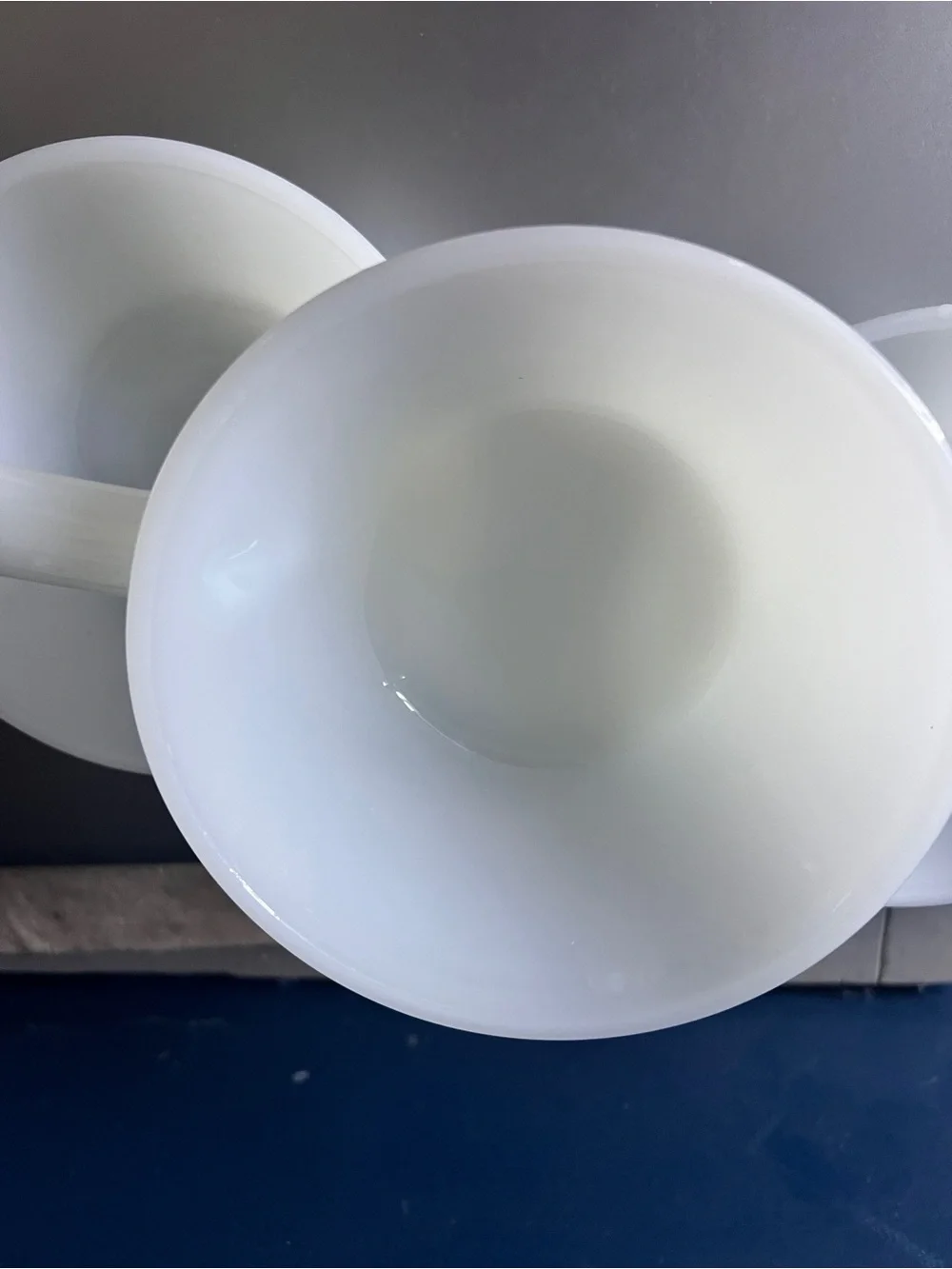 Vintage Fire-King White Milk Glass Handled Soup Bowls Set of 3 MCM Cottagecore